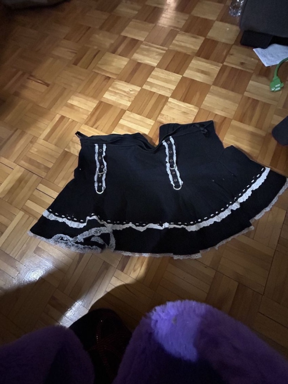 Tripp NyC Lolita Black Lace-Trim A-Line Skirt